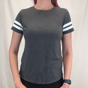Forever 21 Women's Basic Baseball T Tee Shirt Grey Gray White S SM Small Stretch